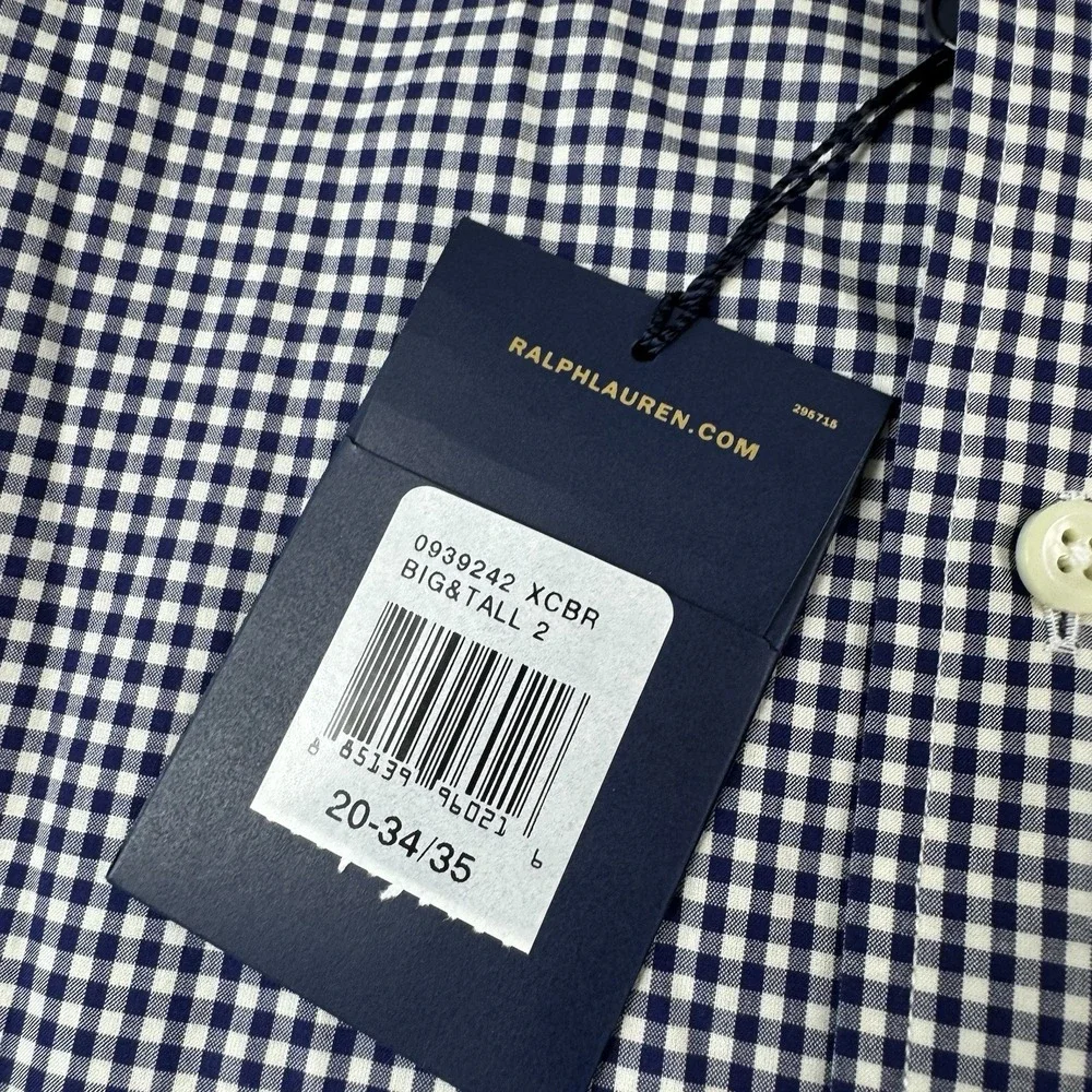 Polo Ralph Lauren Blue White Gingham Regent Big Tall Shirt 20 34/35 NWT